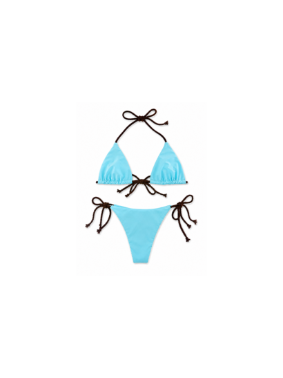 Bikini Giolen azzurro con laccetti marroni