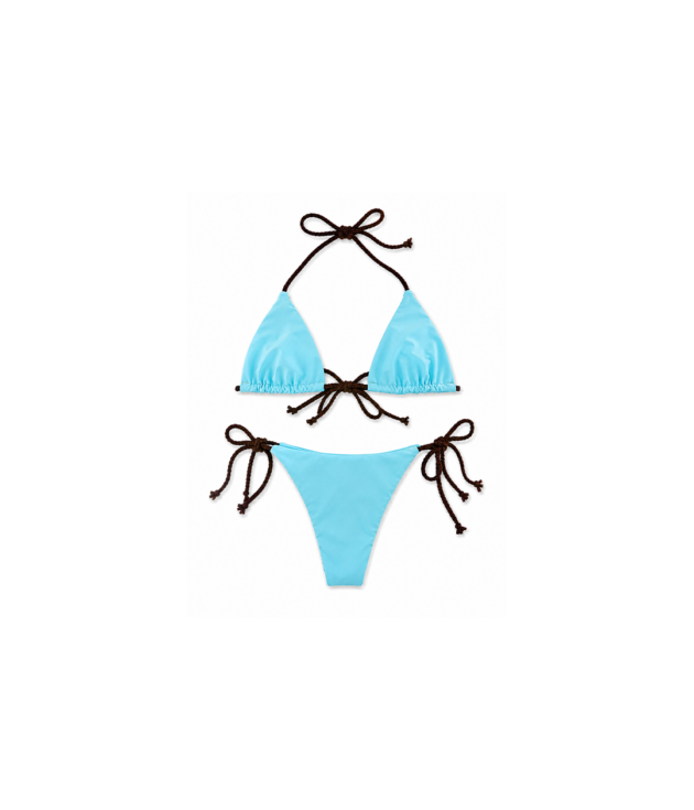 Bikini Giolen azzurro con laccetti marroni