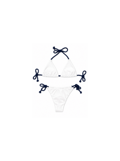 Bikini Giolen bianco con laccetti blu navy