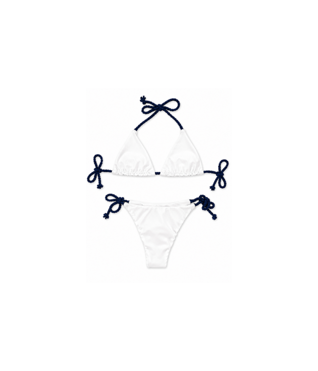 Bikini Giolen bianco con laccetti blu navy