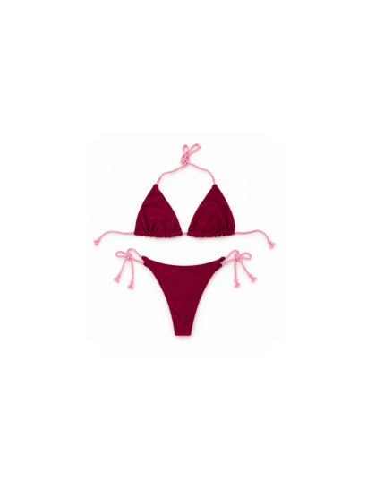 Bikini Giolen bordeaux con laccetti rosa