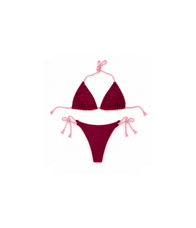 Bikini Giolen bordeaux con laccetti rosa