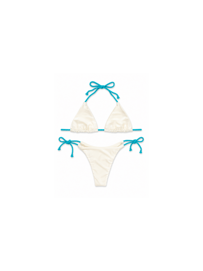 Bikini Giolen panna con laccetti turchesi