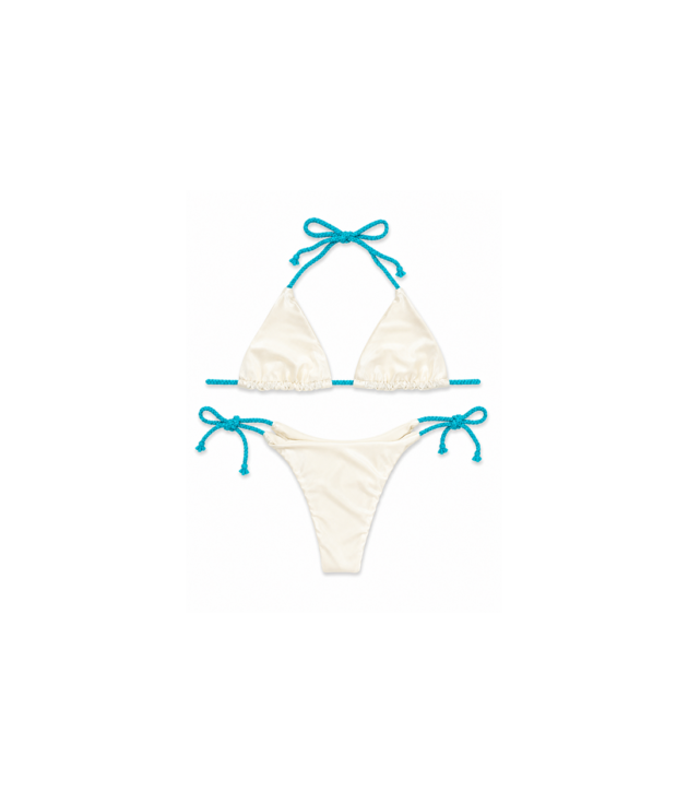 Bikini Giolen panna con laccetti turchesi