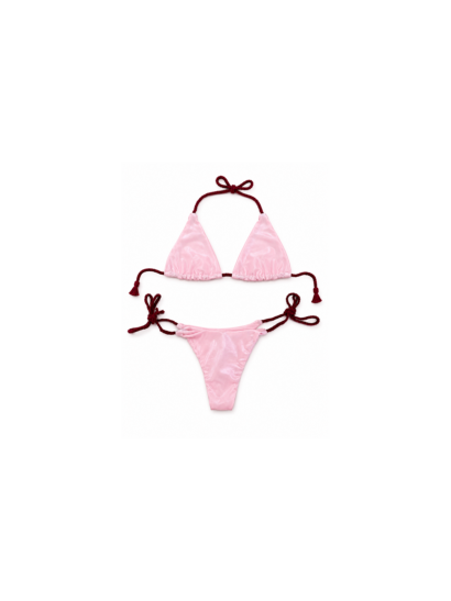 Bikini Giolen rosa con laccetti bordeaux
